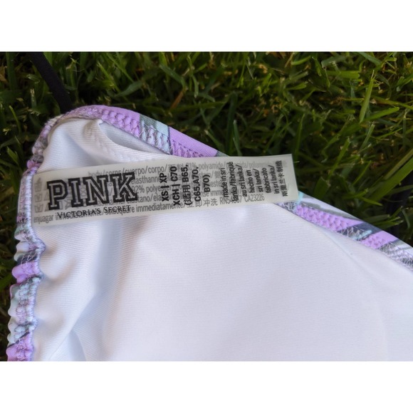 Victorias Secret Pink String Bikini Top, Tropical Leaf Print Pink Green, Size XS - Picture 4 of 4